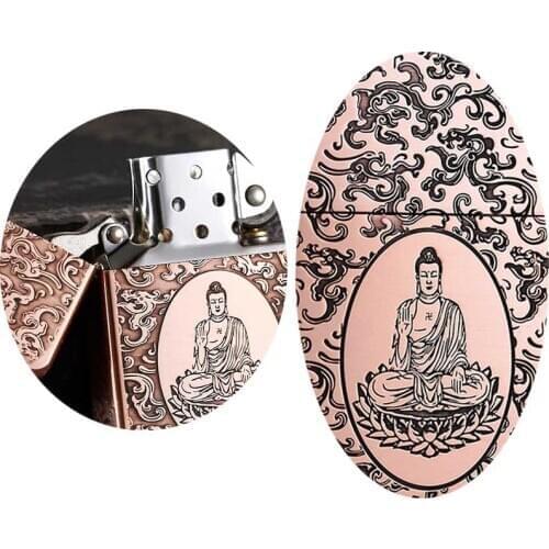 Lighter windproof copper auspicious clouds Buddha creative grinding wheel retro lighters men
