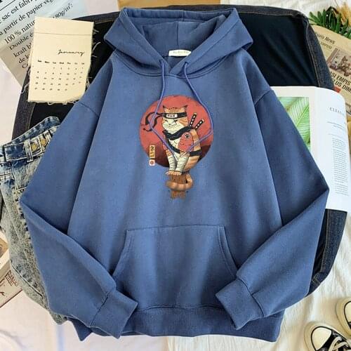 Japanese NINJA cat Printing Hoodie Men Fashion Loose Hoodies Sweatshirts Funny Autumn Tracksuit Fleece Warm Pullover Streetwear