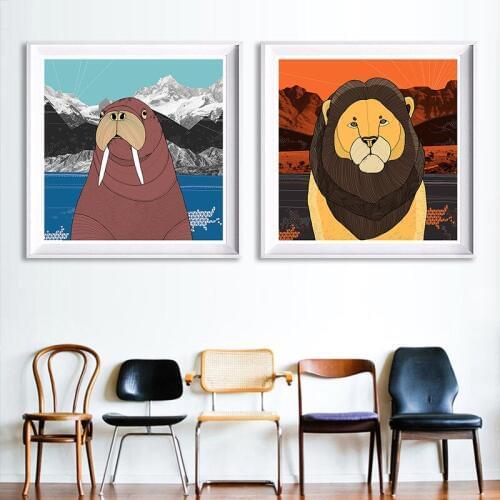 Vintage Retro Fashion Cartoon Animals A4 Art Prints Kids Room Poster Wall Pictures Canvas Painting Home Decor Modern Design Art