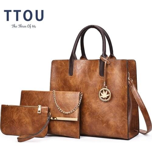 TTOU Women Pu Leather Handbag 3Pcs Set Large Tote Bags Ladies Tassel Shoulder Bag Fashion Shoulder Bag Purse Sac a Main