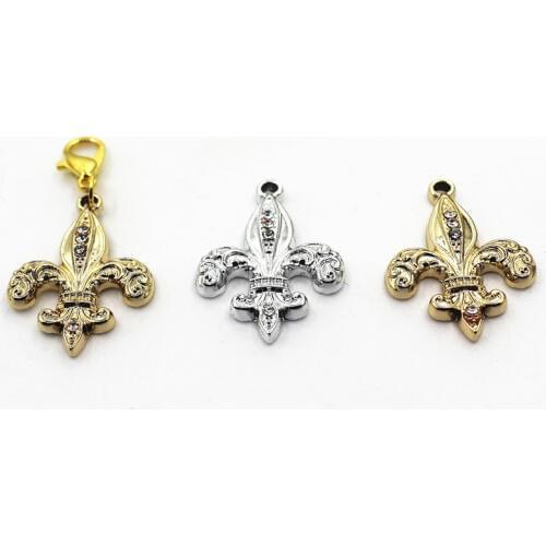 10pcs/lot Flower-Fe-Luce Crystal Dangle Charms Lobster Clasp Charms DIY Bracelet&Bangles Jewelry Accessory Flower Hanging Charms