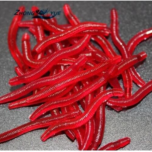 200 Pcs/lot 3.5cm Simulation Earthworm red Worms Artificial Fishing Lure Tackle Soft Bait Lifelike Fishy Smell Lures Red