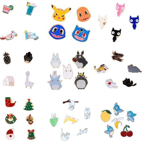 3~6 Pcs/set Fashion Brooch Parrot Cat Bird Penguin Panda Pineapple Christmas Cute Cartoon Enamel Pin Brooches Metal Pins Jewelry