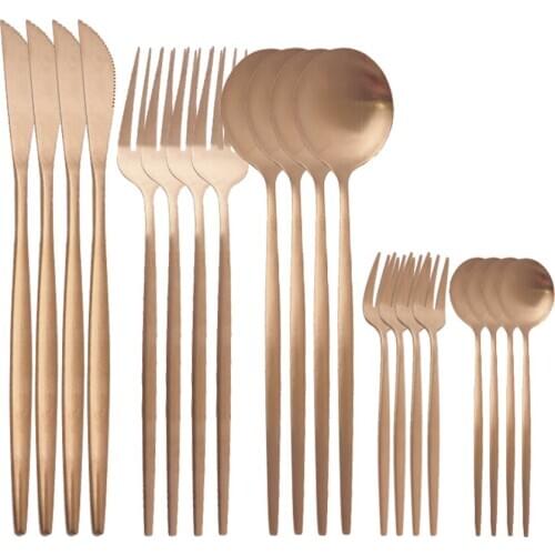 4Set Rose Gold Cutlery Matte Dinnerware Set Stainless Steel Flatware Knife Fork Tea Spoon Tableware Set Kitchen Silverware Set