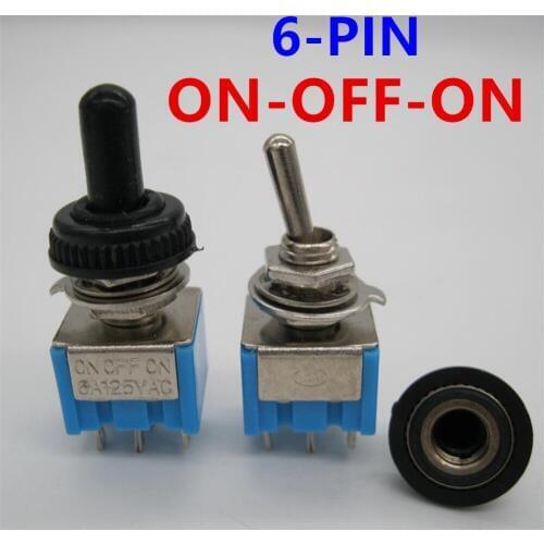 5pcs Mini Switch MTS-203 6-Pin G104 ON-OFF-ON 6A 250V Toggle Switches Good Quality Free Shipping + 5pcs Waterproof Cover