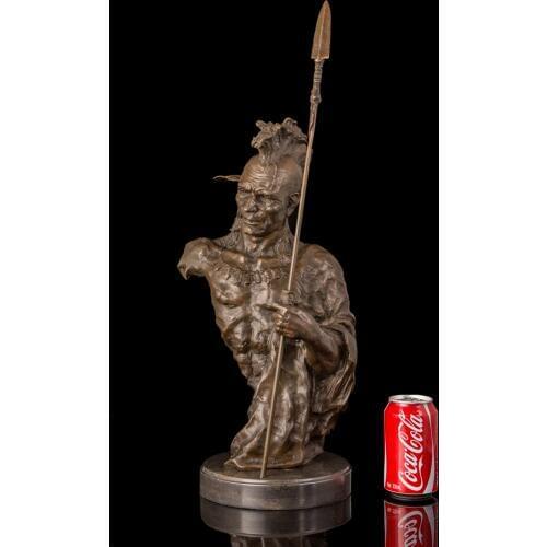 64cm 26" HUGE Large HOME OFFICE living ROOM CLUB BAR TOP decorative art Native America Hunter Retro bronze sculpture art