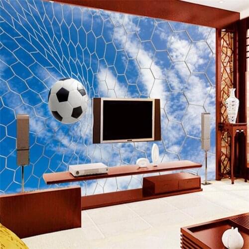 Beibehang Custom 3d wall paper blue sky white cloud soccer net 3D soccer texture wallpaper sofa living room bedroom TV backdrop