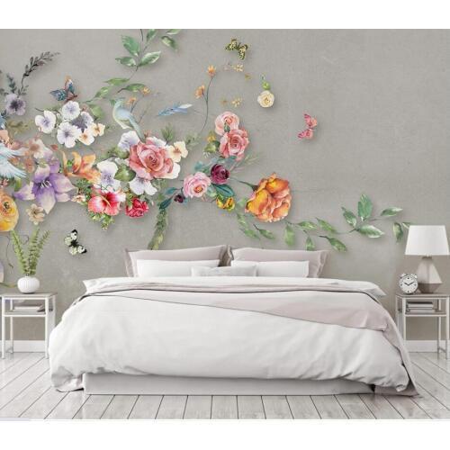 Free shipping wallpaper 3d custom any size mural Hand painted floral butterfly home decor photo wallpaper in the living room