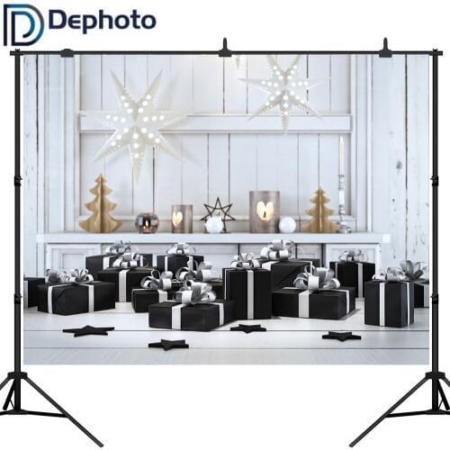 Dephoto Photography Background Christmas Gift White Wooden Floor Winter Backdrop Christmas party Photo Background studio