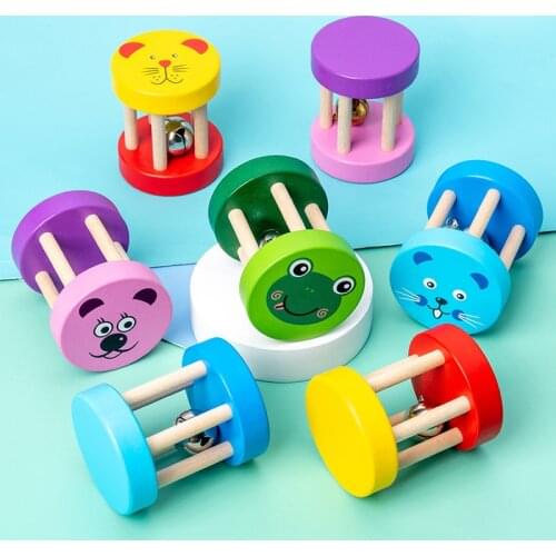 Cartoon Montessori Wooden Cage Rattles Toy Musical Hand Bell Instruments Shaking Handbell Toy Intellectual Educational Baby Toys