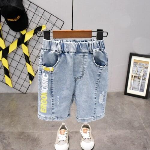 Kid Boy Fashion Mid Waist Holes Jeans Shorts Summer Fashion Denim Shorts Solid Kids Pants 2-7years boys Sports Shorts