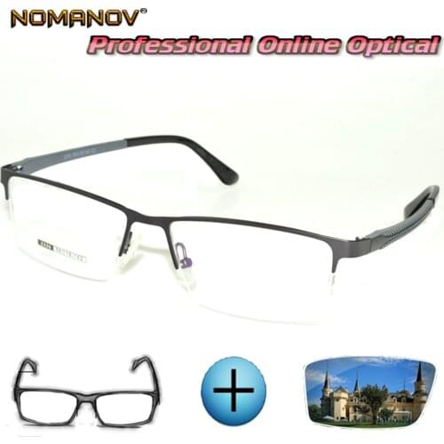 Custom Made Prescription Glasses Optical Photochromic Myopia Reading Glasses Half-rim Business Elite Glasses Frame Men Women