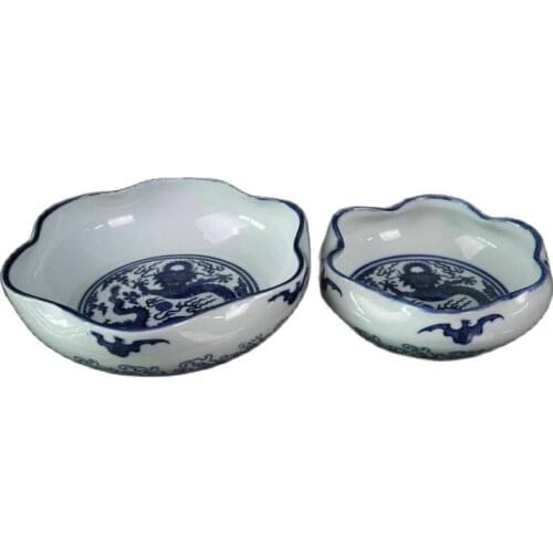 Chinese Old Porcelain Set Of Blue And White Dragon Lace Brushes Pen Wash