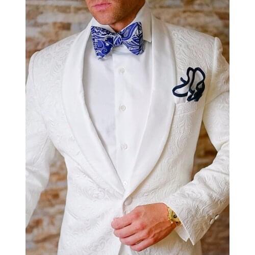 Handsome Groomsmen Embossing Groom Tuxedos Mens Wedding Dress Man Jacket Blazer Prom Dinner (Jacket+Pants+Tie) B13