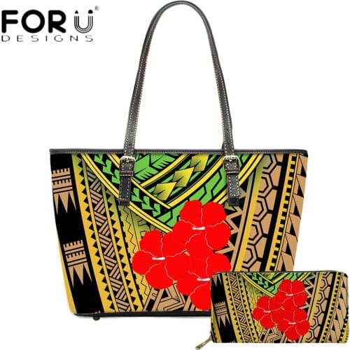 FORUDESIGNS Hot Selling Women Handbag And Purse Set Hawaii Hibiscus Flower Polynesian Tribe Printing Lady Luxury Totes Bolsa