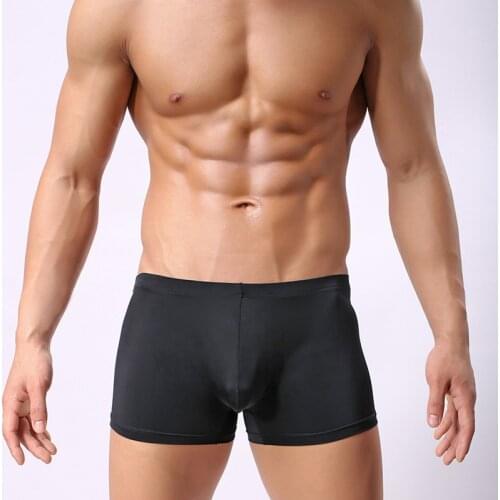 Mens ice silk boxers, loose European size, breathable and sexy four legged pants, mens underwear with protruding bag