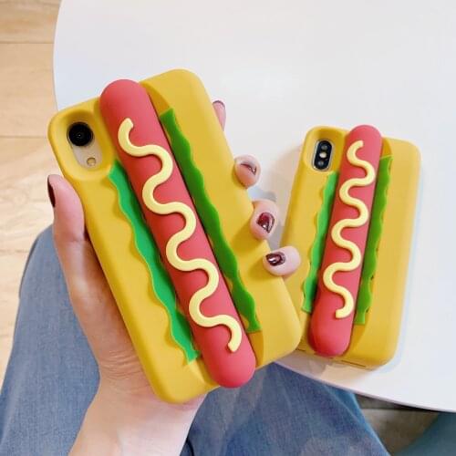 Cute Hot dog Soft Silicone Phone Case for iPhone 12 Pro 11 6 7 8 Plus XR XS MAX SE 2020 Burger Phone Case Cover Soft Rubber Bag