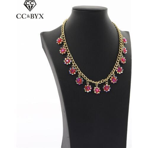 CC Necklace For Women Luxury Shine Red Color Cubic Zircon Wedding Jewelry Rhinestone Flower Shape Party Beach Accessories D062