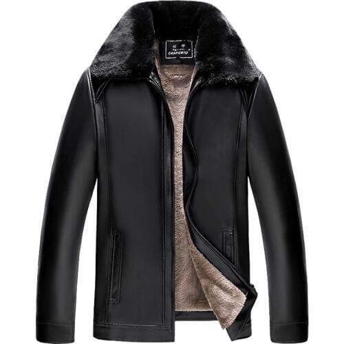 ChangNiu Casual Brown Leather Jackets Autumn Winter Warm PU Leather Jackets For Man Mid-Aged Full Sleeve Faux Fur Inside Coats