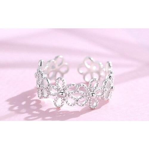 VENTFILLE 925 Sterling Silver Japanese and Korean Style Hollow Five-petal Flower Simple Temperament Small Fresh Sweet Ring