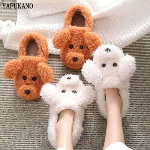 Lifelike 3D Teddy Dog Women Plush Slippers Winter Warm Soft Sole Shoes Men Couples Home Ladies Indoor Bedroom Slip On Fur Slides