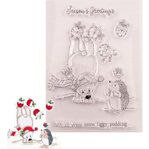 Christmas Hat Hedgehog Bear Animal Clear Stamp/Seal Scrapbook Xmas Card Paper Craft Silicon Rubber Roller Transparent Stamps