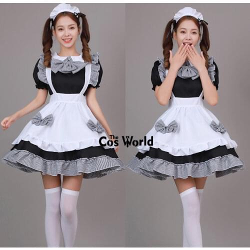 S-5XL Lolita Sweet Black White Bowknot Apron Maidservant Maid Restaurant Dress Uniform Outfits Anime Cosplay Costume