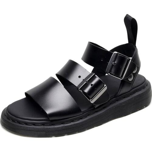 2021 Summer Martin Sandals Women Shoes Female Roman Buckle Open Toe Wild Beach Shoes Leather Fish Mouth Fashion Sandals