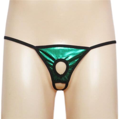 Mens panties sexy underwear men underpants gay micro Thongs tanga color Patent leather Edging String Hollow out Circle No trace