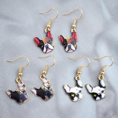 Gorgeous French Bulldog Head Earrings Women Dangle Earrings Enamel Animals Jewelry Gift For Girls Dropshipping 1 Pair
