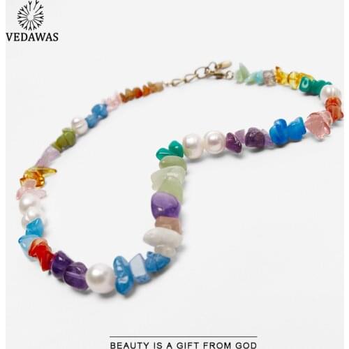 Vedawas ZA Pearl Nature Stone Beads Necklace for Women Trendy Holiday Colorful Handmade Collar Choker Necklace Jewelry Wholesale