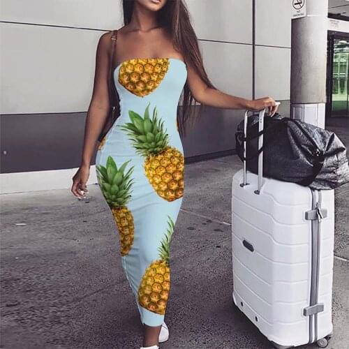 KYKU Brand Pineapple Dress Women Fruit Boho Lovely 3d Print Womens Clothing Elegant Sleeveless Tunic Wrap Femme