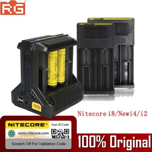 100% Original Nitecore Battery Charger I8 NEW I2 I4 LCD Intelligent Charger Li-ion 18650 14500 16340 26650 AAA AA 12V Charger