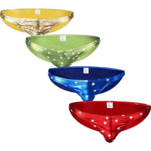 4PCS Men Briefs Jockstrap Sexy Bugle Pouch Underwear Unterhosen Herren Shiny Stage Show Clubwear Underpants Gay Tanga Bikini