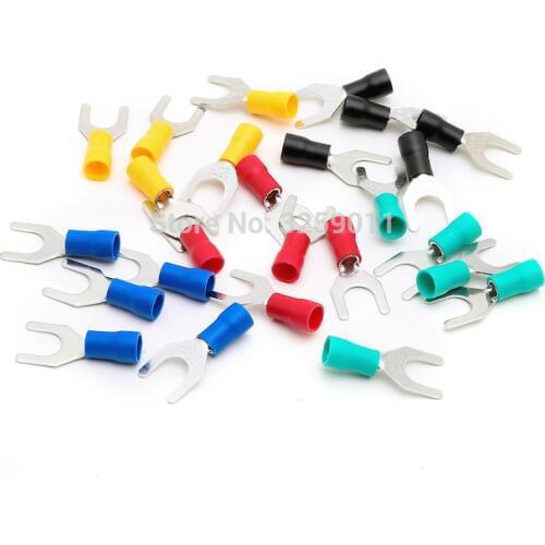 500PCS SV5.5-4 12-10AWG Spade Pre-Insulating Electrical Crimp Terminal block TYPE TU-JUK U-type Cold-pressed Fork Wire Connector