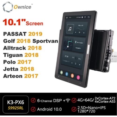 1280*720 Android 10.0 Ownice 10.1 Inch Rotation Autoradio forVW PASSAT Golf 2018 Car Radio Auto 1 Din GPS Multimedia DSP IPS