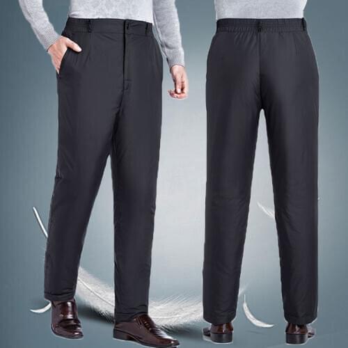 New Winter Mens Pants White Duck Down Warm Trousers Thick Causal Slim Pant Waterproof Cold-resistant Trouser Dad Gift
