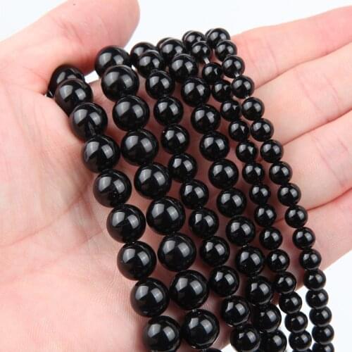 15'' Natural Black Onyx Stone agate Beads Round Loose Beads Spacer Charms for Jewelry Making Necklace DIY Bracelet 4 6 8 10 mm