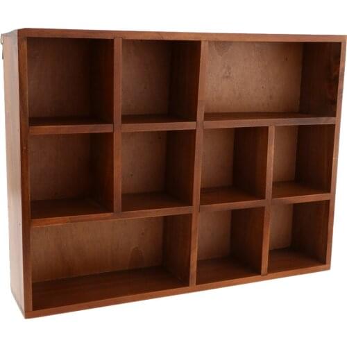 10-Grid Wooden Shelf Small Things Storage For Home Bar Shop Decor