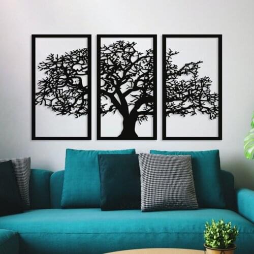 Wood Wall Art Tree Decor 3 Pieces Black Color Modern Nature Home Office Living Room Bedroom Kitchen New Quality Gift Ideas 3D Creative Stylish Decorative 2021 Modern Ornament Beautiful Cute Painting Souvenir MDF