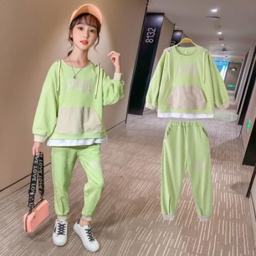 Girls Suits Sweatshirts + Pants Sets Kids 2021 Casual Spring Autumn Cotton Long Sleeve High Quality Teenagers Sport Tracksuits O