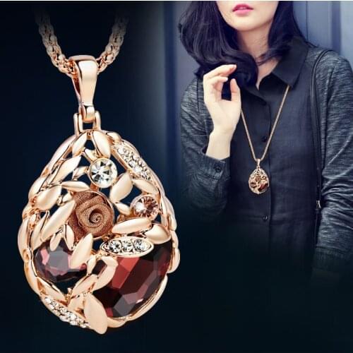 Multi Elements Water Drop Long Necklace For Women All Match Crystal Jewerly Birthday Gifts