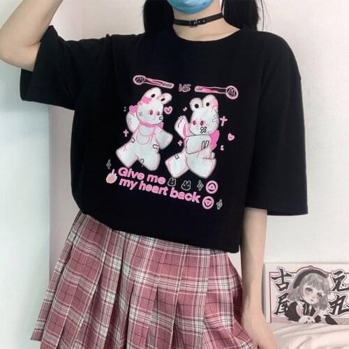 Women TShirt Oversize Black Short Sleeve Summer Harajuku Loose Kpop Top Anime Print Clothes Summer Harajuku Vintage Dropshipping