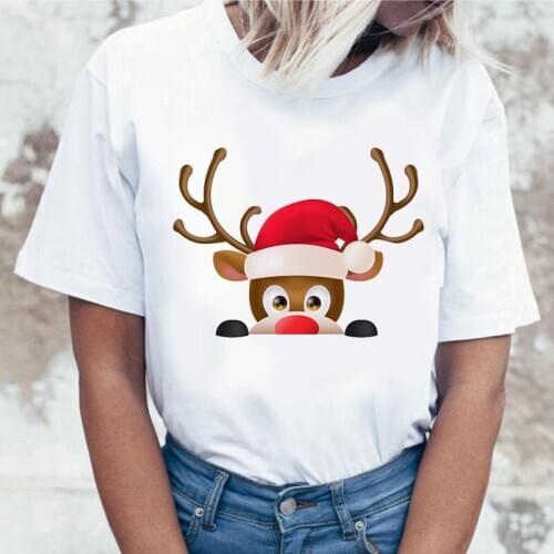 Graphic Tees Tops Christmas Reindeer Tshirts Women Funny T Shirt O-neck T-shirt Vintage Vogue Ullzang Mujer_T-Shirt