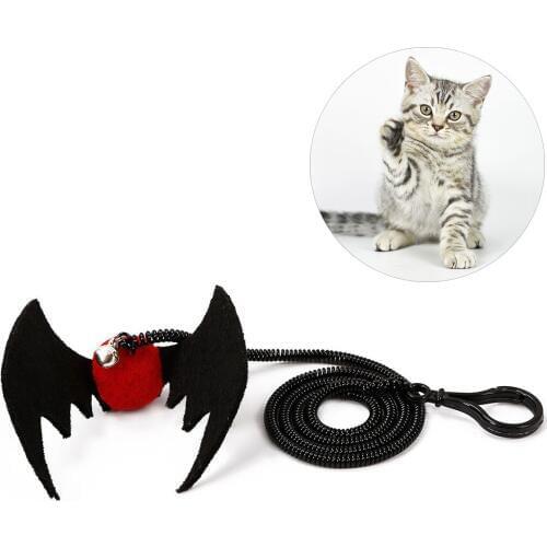 Halloween Cat Toy Pet Ball Bell Spring Play Rope Finger Funny Cat Toy Red Bats Orange Spider Pet Interactive Toy Supplies