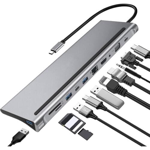 USB C Hub Type C Adapter 11 in 1 87w Charger Port 4K HD, VGA SD TF Card Reader 4 USB3.0 Ports