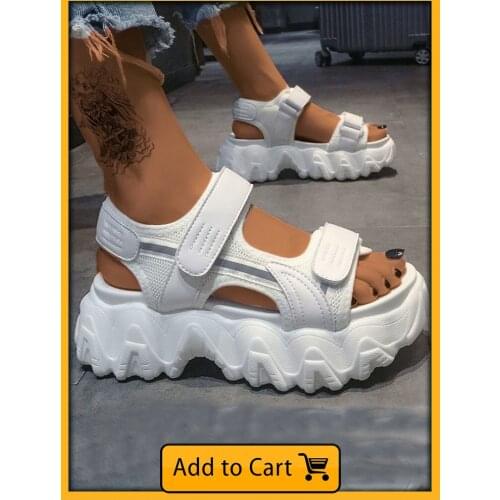 Krasovki 6CM 2021 Womens Open Toe Casual Ankle Strap Low Wedge Vegan Platform Chunky Gladiator Sandal