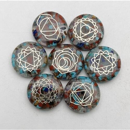 Fashion Plastic inlay Natural Stone Chakra Round Shape Crystal Quartz lapis Choker Reiki 7 Chakra Pendant Necklace no hole