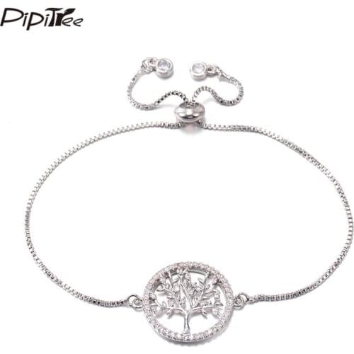 Pipitree Trendy Shiny White AAA Cubic Zircon Life Tree Bracelets for Women Lady White Gold Color Women Wedding Bracelet Jewelry