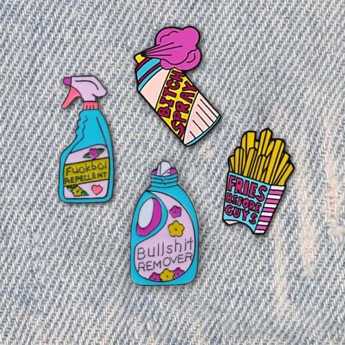 Cartoon Enamel pins lover brooch badge insecticide fries perfume spray denim sweater button funny jewelry women Accessories